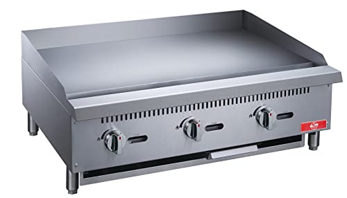 Commercial Griddle,Elite Kitchen Supply Countertop 36" Flat Top Grill Natural Gas (NG) / Propane Countertop Griddle with 3 Burners - 90000 BTU