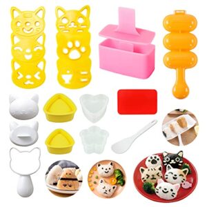 cute cat sushi mold for kids, musubi maker press, rice ball mold shaker, classic triangle rice ball maker mold kit for diy fun lunch box picnic tool (cat)