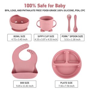 Losecu Silicone Baby Feeding Set|Baby Led Weaning Supplies Set|Suction Baby Plate Bowl Set with Bib Spoon Fork Sippy Cup|Baby Feeding Eating Supplies Set BPA Free