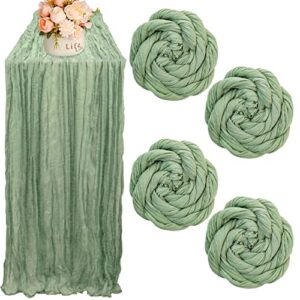 4 pcs 10ft cheesecloth table runner 35x120 inch gauze table runner boho wedding table runner tablecloth romantic rustic table runner for wedding bridal shower birthday party table decor(sage green)