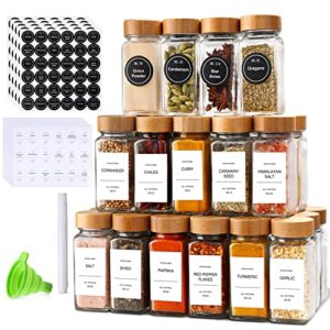 dimbrah spice jars with label-4oz 15 pcs glass spice jars with bamboo lids，spices container set with white printed spice labels，kitchen empty spice jars