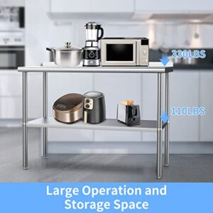 ROVSUN 72'' x 24'' Stainless Steel Table for Prep & Work,Commercial Worktables & Workstations,Heavy Dut Metal Table with Adjustable UnderShelf & Backsplash for Kitchen, Restaurant,Home,Hotel