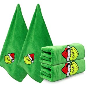 christmas kitchen towels and dishcloths set - 30 x 14 inch green xmas absorbent reusable fingertip tea dish hand towels for drying, cleaning, cooking and baking, 2 pack