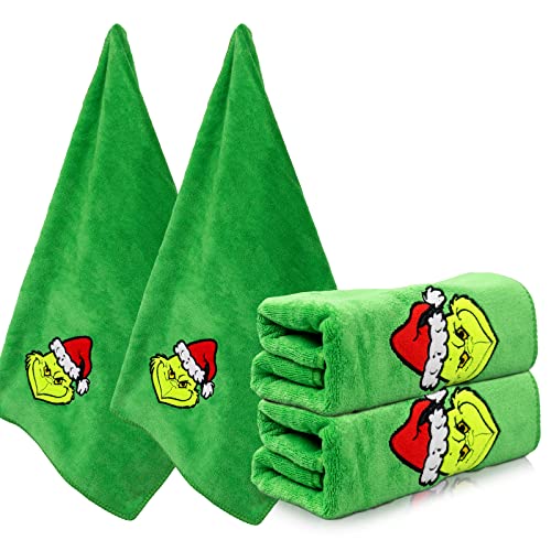 Christmas Kitchen Towels and Dishcloths Set - 30 X 14 Inch Green Xmas Absorbent Reusable Fingertip Tea Dish Hand Towels for Drying, Cleaning, Cooking and Baking, 2 Pack