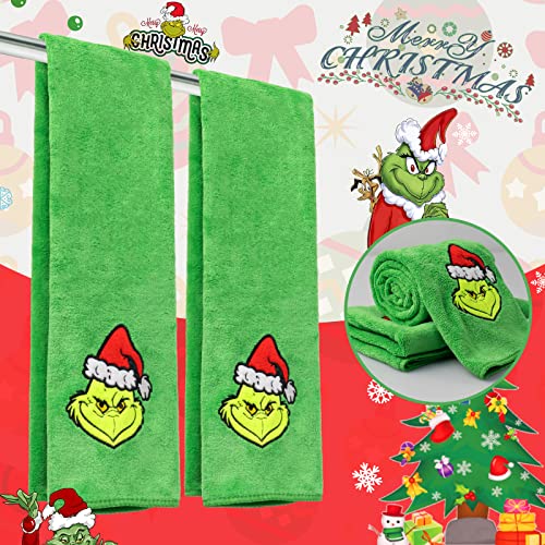 Christmas Kitchen Towels and Dishcloths Set - 30 X 14 Inch Green Xmas Absorbent Reusable Fingertip Tea Dish Hand Towels for Drying, Cleaning, Cooking and Baking, 2 Pack