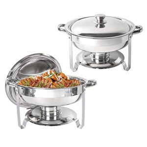 imacone chafing dish buffet set of 2 pack, 5qt round stainless steel chafer for catering, upgraded chafers and buffet warmer sets with food & water pan, lid, frame, fuel holder for event party holiday