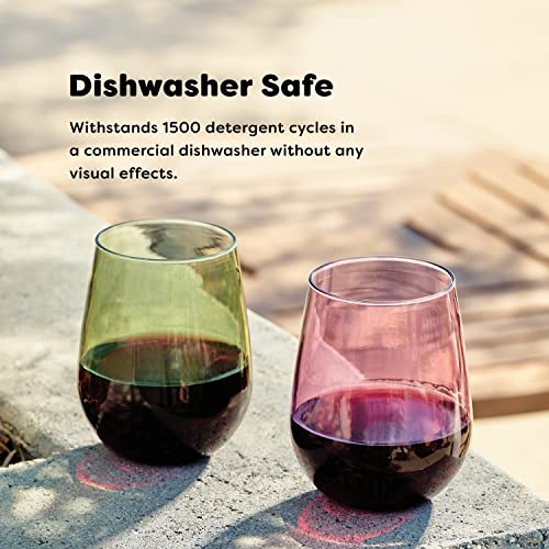 TOSSWARE RESERVE 16oz Stemless Wine - Color Series SET OF 4, Premium Quality, Tritan Dishwasher Safe & Heat Resistant Unbreakable Plastic Drinking Glasses