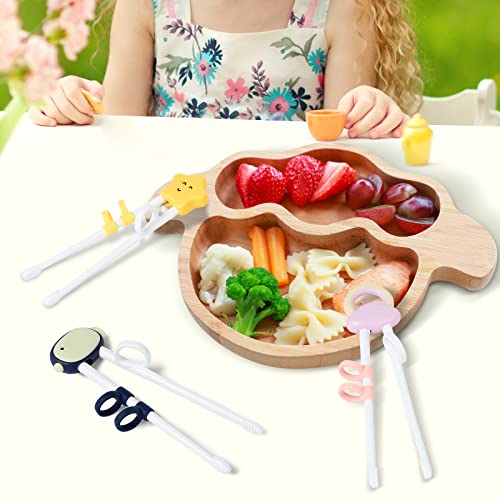 Plum Garden Training chopsticks for kids and beginners, 3pcs learning chopstick helper with finger ring attachable (blink Stars, rainbow clouds, flyer bird）