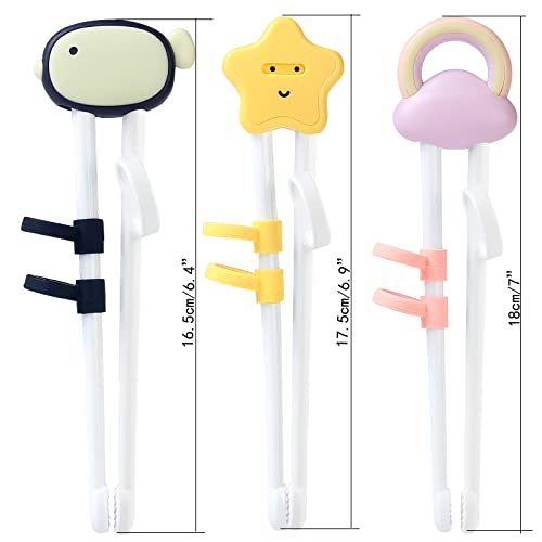 Plum Garden Training chopsticks for kids and beginners, 3pcs learning chopstick helper with finger ring attachable (blink Stars, rainbow clouds, flyer bird）