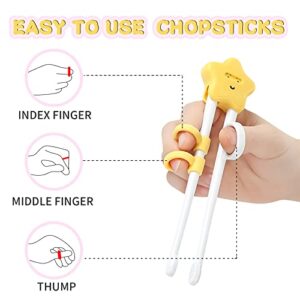 Plum Garden Training chopsticks for kids and beginners, 3pcs learning chopstick helper with finger ring attachable (blink Stars, rainbow clouds, flyer bird）