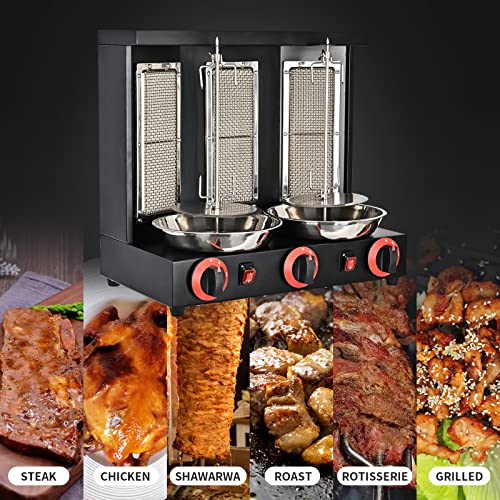 Lifancy Shawarma Machine Commercial, Automatic Vertical Broiler with 3 Burners,Free Meat Catch Pan, Adjustable Temperature(220°F-572°F) 360° Rotating, for Household, Commercial, Party,110V