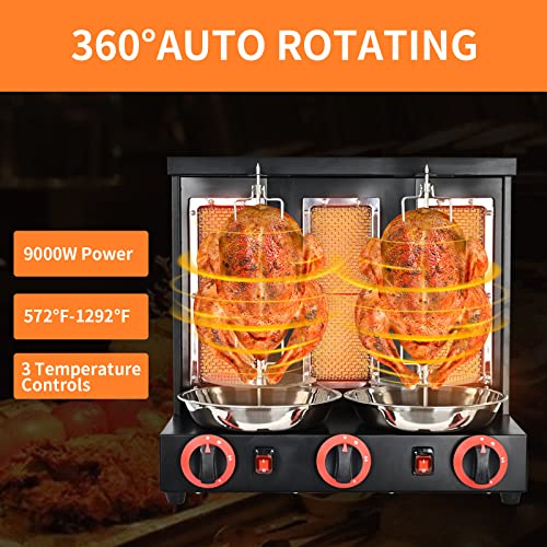 Lifancy Shawarma Machine Commercial, Automatic Vertical Broiler with 3 Burners,Free Meat Catch Pan, Adjustable Temperature(220°F-572°F) 360° Rotating, for Household, Commercial, Party,110V