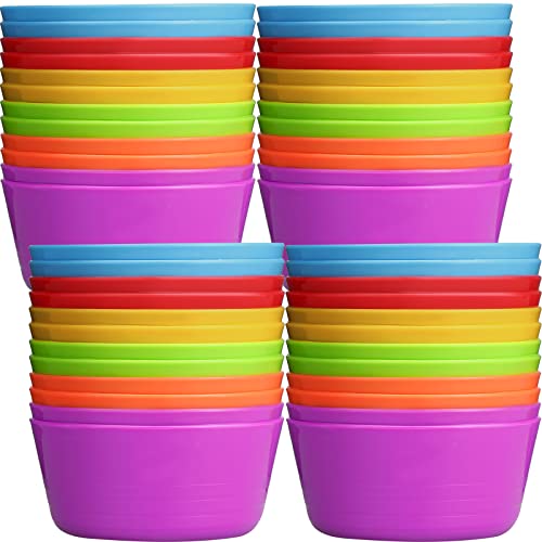 24 Pcs Kids Plastic Bowls Plastic 10 oz Cereal Bowls Snack Bowls Kids Bowls Microwave Dishwasher Safe Toddler Bowls Colorful Snack Bowls Small Children Bowl Salad Dessert Soup Bowls, 6 Colors