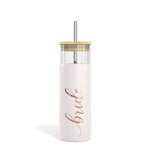 bride to be iced coffee tumbler with bamboo lids and straws | 20 oz mason jar cups & iced coffee cup | bridesmaid proposal gifts, bridal shower, bachelorette party supplies & bride tribe - bride
