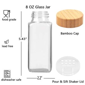 SWOMMOLY 24 Pcs Glass Spice Jars with Labels, 8 oz Spice Jars with Bamboo Lids, Empty Spice Bottles with Shaker Lids, Spice Containers with 366 White Spice Labels, Chalk Marker, Funnel Set
