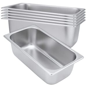heihak 6 pack 1/3 size 4" deep steam table pan, stainless steel anti-jam steam table hotel pan for restaurant family events personal catering use, 12.8 x 6.88 x 4 inch
