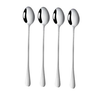long handle spoons,7.6-inch ice tea spoon, coffee stirrers,ice cream spoon, axiaolu premium stainless steel coffee spoons, cocktail stirring spoons, set of 4（silver）