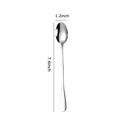 Long Handle Spoons,7.6-inch Ice Tea Spoon, Coffee Stirrers,Ice Cream Spoon, AXIAOLU Premium Stainless Steel Coffee Spoons, Cocktail Stirring Spoons, Set of 4（Silver）