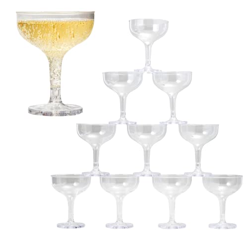 Upper Midland Products Acrylic Champagne Coupe 5 Oz Stem Glasses With Interlocking Groove Feature To Build Sturdy Tower, Weddings, Party, Bar, Martini, Margarita, Cocktail, Dessert Cups… (35 Count)