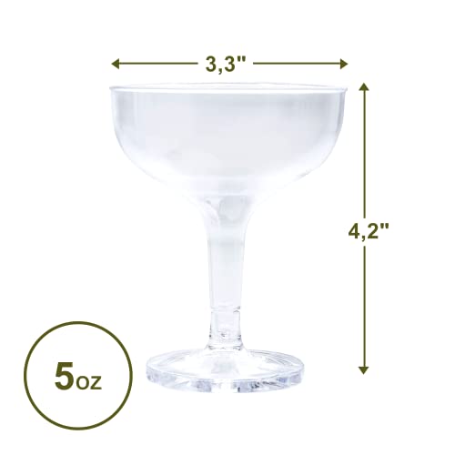 Upper Midland Products Acrylic Champagne Coupe 5 Oz Stem Glasses With Interlocking Groove Feature To Build Sturdy Tower, Weddings, Party, Bar, Martini, Margarita, Cocktail, Dessert Cups… (35 Count)