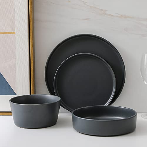 Stone Lain Celina Stoneware 16-Piece Dinnerware Set, Cereal and Dinner Bowls, Grey