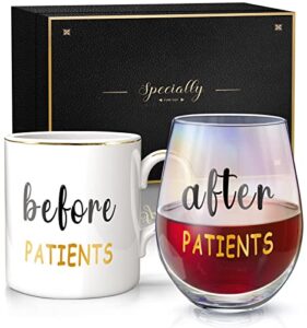 fondblou before patients after patients set, 12oz coffee mug & 18oz wine glass, gifts idea for nurses,doctors,dentists,hygienists,assistants,physician,rn,unique birthday graduation nurses day gifts