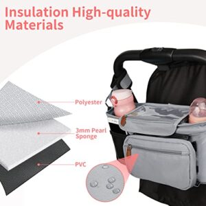 Sunkorto Stroller Organizer with Cup Holder, Universal Stroller Caddy Accessories Baby Stroller Bag Organizer with Detachable Zippered Pocket Non-Slip Straps, Fits For any Stroller - Gray