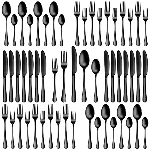 40 Pcs Black Silverware Set, Stainless Steel Flatware Set for 8, Food-Grade Cutlery Set, Mirror Polished Tableware Eating Utensils Set for Home Kitchen, Include Knife Fork Spoon Set, Dishwasher Safe