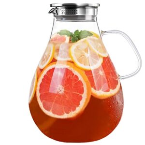 yuncang glass pitcher with lid - water carafe 108 oz - 3000ml iced tea, juice, milk, coffee, lemonade - borosilicate boiling glassware - hot & cold beverages