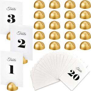 20 pieces table number cards round table number stands modern cursive table number 1-20 for wedding reception anniversary party restaurant events 4 x 6 inches(gold)