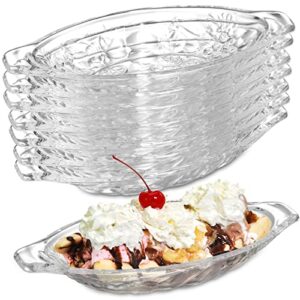 soujoy 8 pack boat plate, 8oz acrylic splits bowl, clear sundae serving dish for banana split, ice cream, fruits, yogurt, brownies, snack