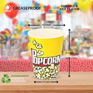 BLUFEU [50 Pack] 32 Oz Popcorn Buckets Disposable – Leakproof & Sturdy Popcorn Container – Large Popcorn Cups Disposable | Popcorn Bowls for Family Movie Night, Carnival theme parties, Movie theater