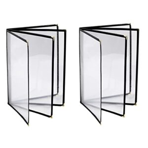 2pcs menu covers 8.5" x 11" restaurant menu holder 4 page 8 view transparent menu sleeve,fits a4 size paper for restaurant menu home project office daily paper chores and etc(black)