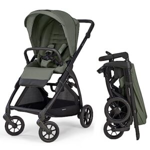 inglesina electa full size standard baby stroller - weighs only 19 lbs, reversible seat, compact fold, one-handed open & close, adjustable handle, large basket & all-wheel suspensions - tribeca green