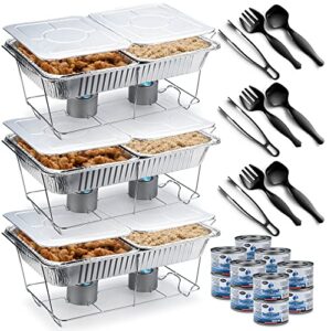 disposable chafing dish buffet set - 39 piece food warmers for parties buffet servers, wire racks aluminum pans with lids serving spoons forks tongs gel cans, warming trays for food, catering supplies