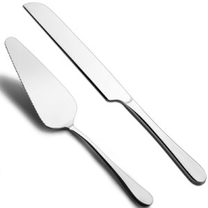 mamajardin 2pc premium cake knife and server set – stainless steel cake cutting set for wedding, include cake cutter and pie spatula for wedding, birthday, parties and anniversary, dishwasher safe