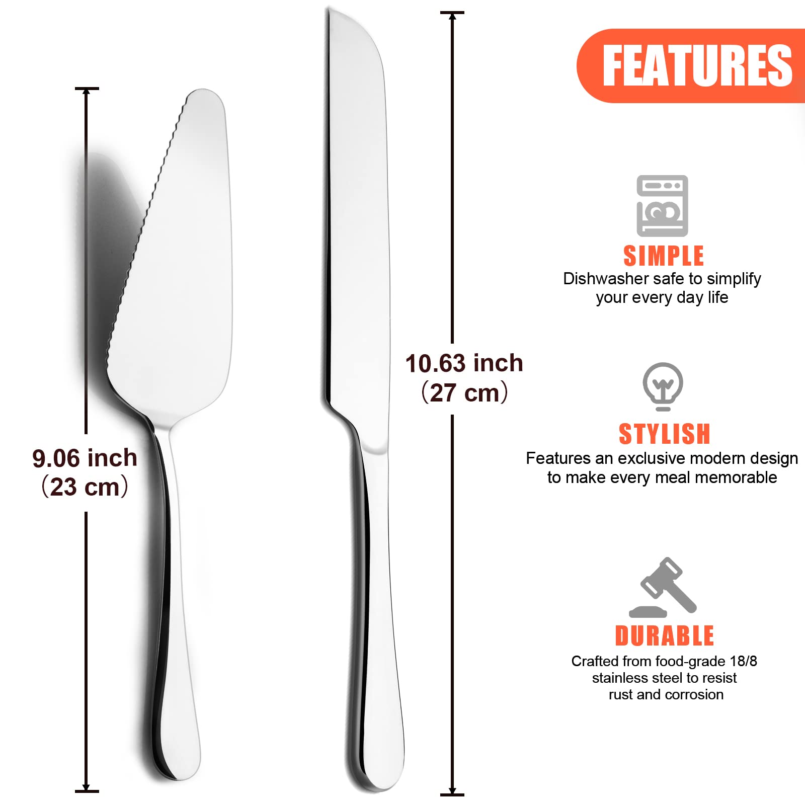 Mamajardin 2PC Premium Cake Knife and Server Set – Stainless Steel Cake Cutting Set for Wedding, Include Cake Cutter and Pie Spatula for Wedding, Birthday, Parties and anniversary, Dishwasher Safe