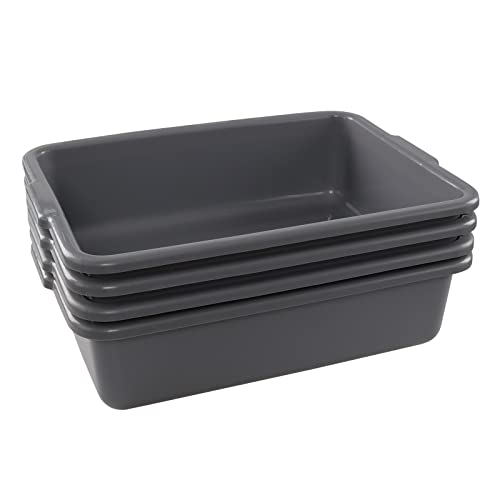 Utiao 22 L Plastic Commercial Bus Tub Box, Deep Gray Restaurant Dishpan Basin, 4 Packs