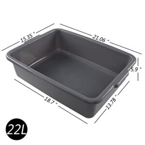 Utiao 22 L Plastic Commercial Bus Tub Box, Deep Gray Restaurant Dishpan Basin, 4 Packs