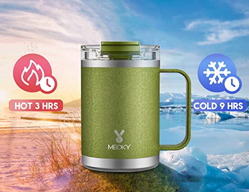 Meoky 14oz Insulated Coffee Mug with Lid and Handle, 100% Leak Proof Stainless Steel Coffee Cup with Tritan Lid, Double Wall Vacuum Coffee Tumbler with Handle (Forest)