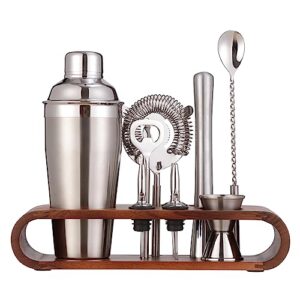 birdrock home 10 piece bartender kit with wood stand | acacia | professional grade stainless steel cocktail set | home bar tools | gifts for him | shaker bottle opener