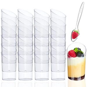 50 pack mini dessert cups with spoons - 2.2 oz clear plastic parfait cups reusable shooter glasses small serving cups for tasting party desserts appetizer