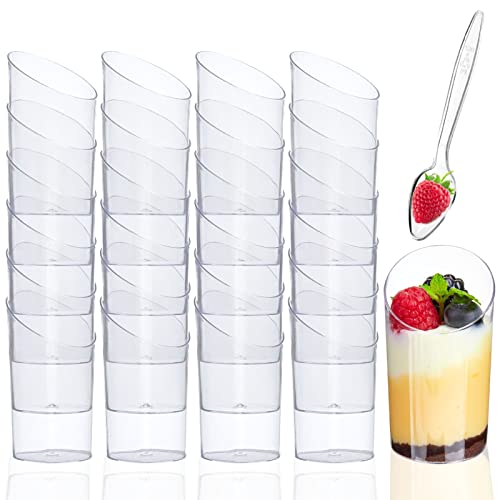 50 Pack Mini Dessert Cups with Spoons - 2.2 oz Clear Plastic Parfait Cups Reusable Shooter Glasses Small Serving Cups for Tasting Party Desserts Appetizer