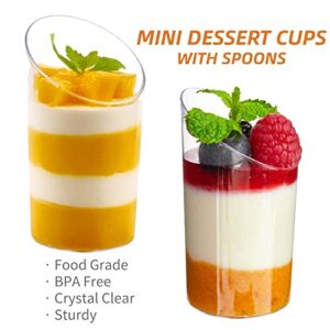 50 Pack Mini Dessert Cups with Spoons - 2.2 oz Clear Plastic Parfait Cups Reusable Shooter Glasses Small Serving Cups for Tasting Party Desserts Appetizer