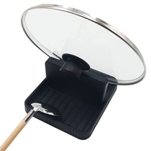 lid holder, spoon rest for countertop, cooking ladle/spatula/spoon holder for stove top, square, black
