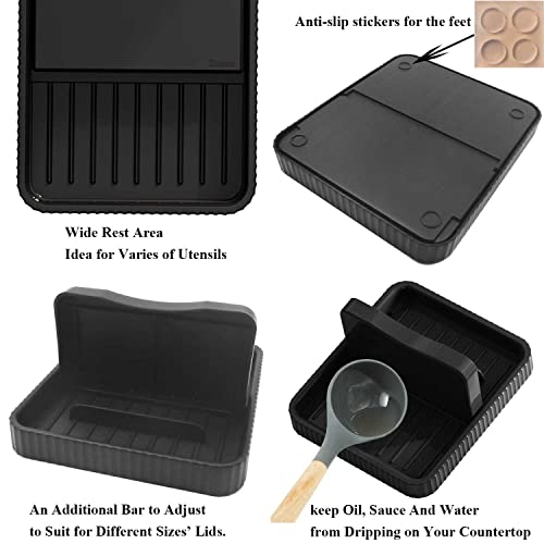 Lid Holder, Spoon Rest for Countertop, Cooking Ladle/Spatula/Spoon Holder for Stove Top, Square, Black