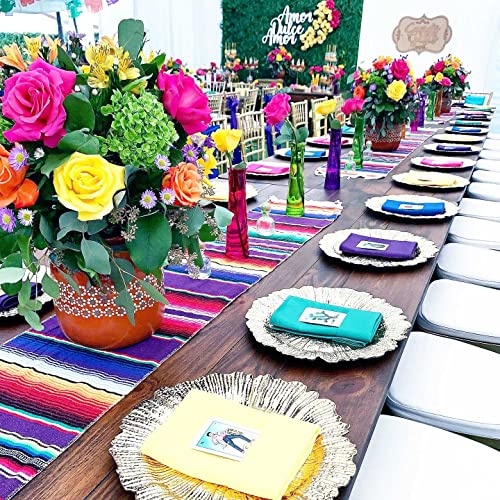 6 Pack Mexican Table Runners 14” x 84” Rainbow Colors Large Boho Mexican Theme Party Decoration for Cinco de Mayo Fiesta Party 6 Serape Table Runner (14” x 84”)