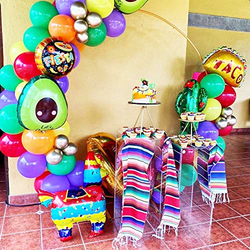 6 Pack Mexican Table Runners 14” x 84” Rainbow Colors Large Boho Mexican Theme Party Decoration for Cinco de Mayo Fiesta Party 6 Serape Table Runner (14” x 84”)