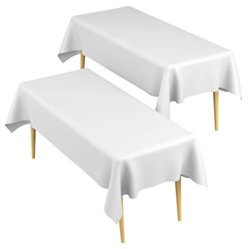 Table Cloth, White Table Cloth, Plastic Table Cloths for Parties Disposable, 54" x 108" Table Clothes for Rectangle Tables, Disposable Rectangle Table Cloth, Decorative Waterproof Table Cover 2 Pack