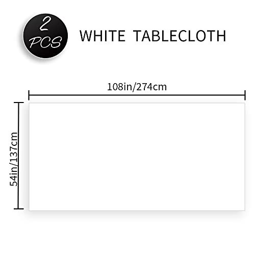 Table Cloth, White Table Cloth, Plastic Table Cloths for Parties Disposable, 54" x 108" Table Clothes for Rectangle Tables, Disposable Rectangle Table Cloth, Decorative Waterproof Table Cover 2 Pack